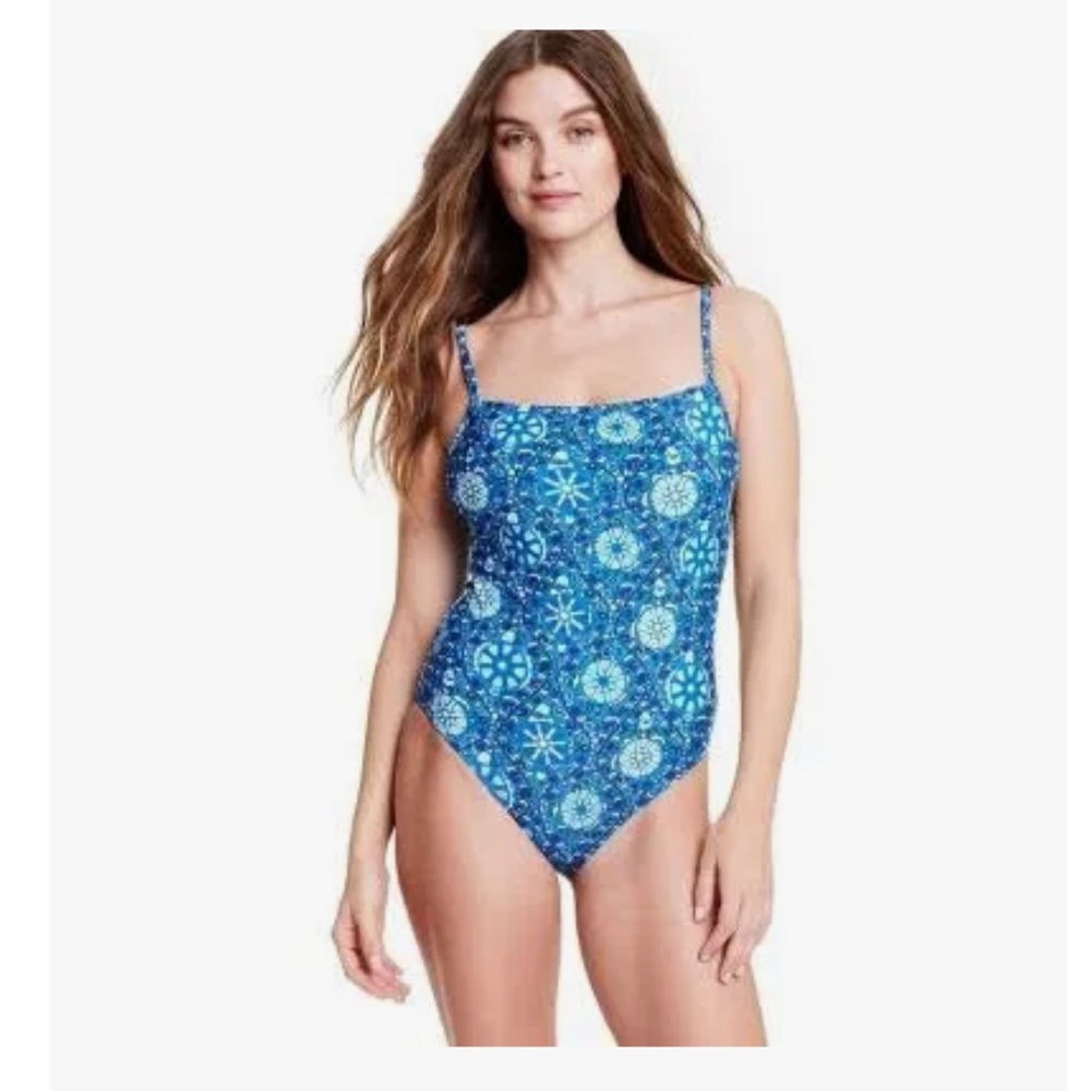 2/$30 Rhode Zinnias floral blue one piece swim suit size XL new